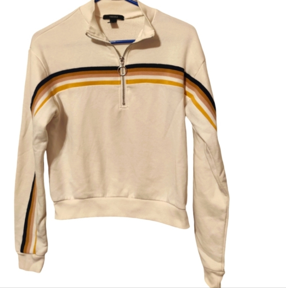 White with Stripes half zip pullover